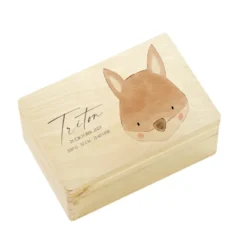 Personalisierte Erinnerungskiste für Babys, Holzbox mit Deckel, Namen u. Geburtsdaten | Motiv: Fuchs