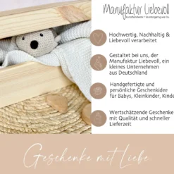 Personalisierte Erinnerungskiste für Babys, Holzbox mit Deckel, Namen u. Geburtsdaten | Motiv: Fuchs