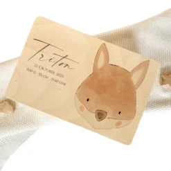 Personalisierte Erinnerungskiste für Babys, Holzbox mit Deckel, Namen u. Geburtsdaten | Motiv: Fuchs