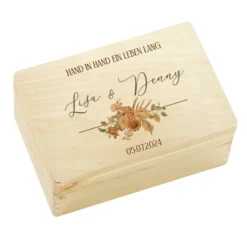 Personalisierte florale Erinnerungskiste zur Hochzeit, Holzbox als Geschenk für das Brautpaar, Hochzeitsgeschenk