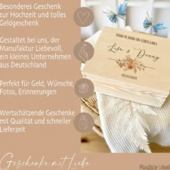 Personalisierte florale Erinnerungskiste zur Hochzeit, Holzbox als Geschenk für das Brautpaar, Hochzeitsgeschenk