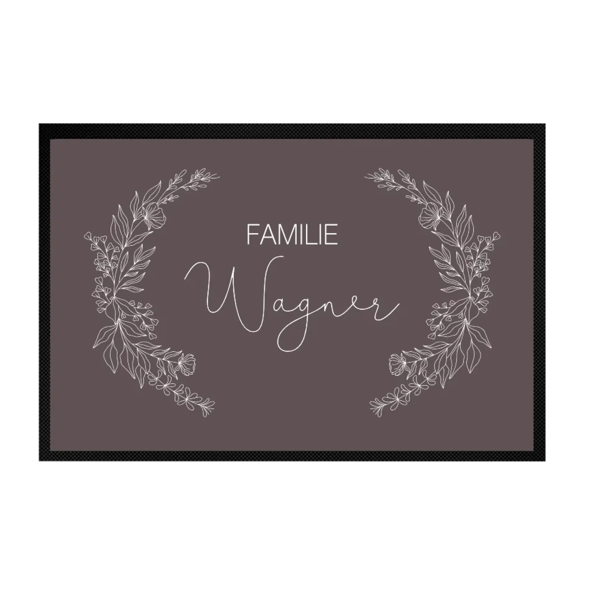 Personalisierte Fußmatte Floral mit dem Namen der Familie | Optional als Set mit Türschild erhältlich