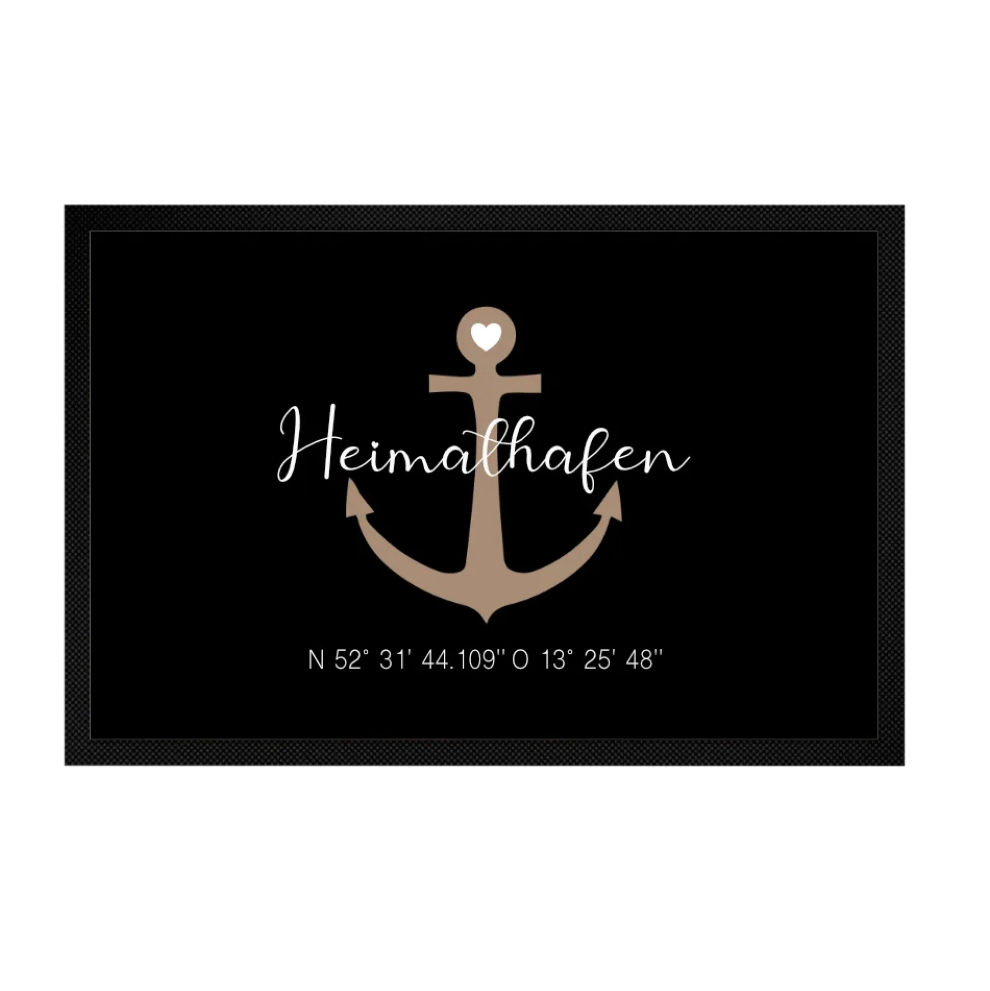 Personalisierte Fußmatte Heimathafen mit Koordinaten u. Anker | Optional als Set mit Türschild erhältlich