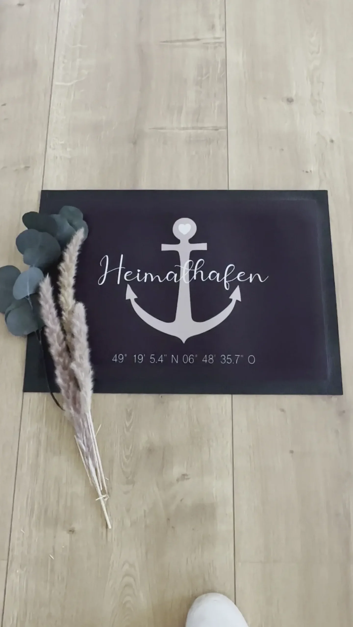 Personalisierte Fußmatte Heimathafen mit Koordinaten u. Anker | Optional als Set mit Türschild erhältlich