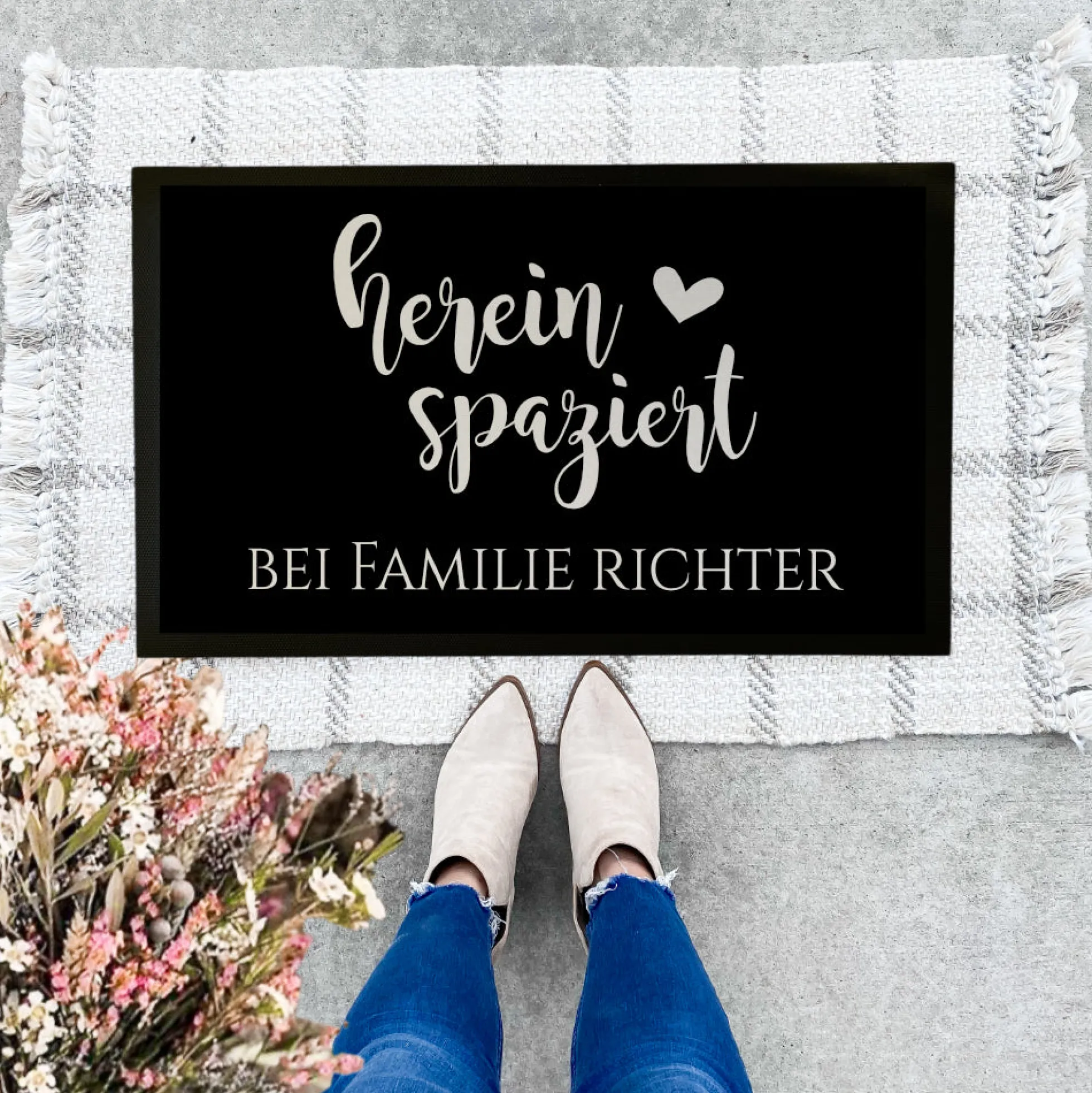Personalisierte Fußmatte Hereinspaziert Fußmatte mit Namen Schmutzfangmatte Türmatte Geschenk Fussmatte Zuhause Familie
