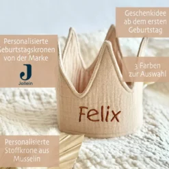 Personalisierte Geburtstagskrone für Kinder in drei Farben erhältlich