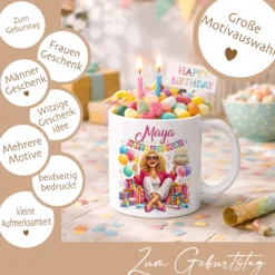 Personalisierte Geburtstags-Tasse mit Name – Lustiges Geschenk für Frauen & Männer