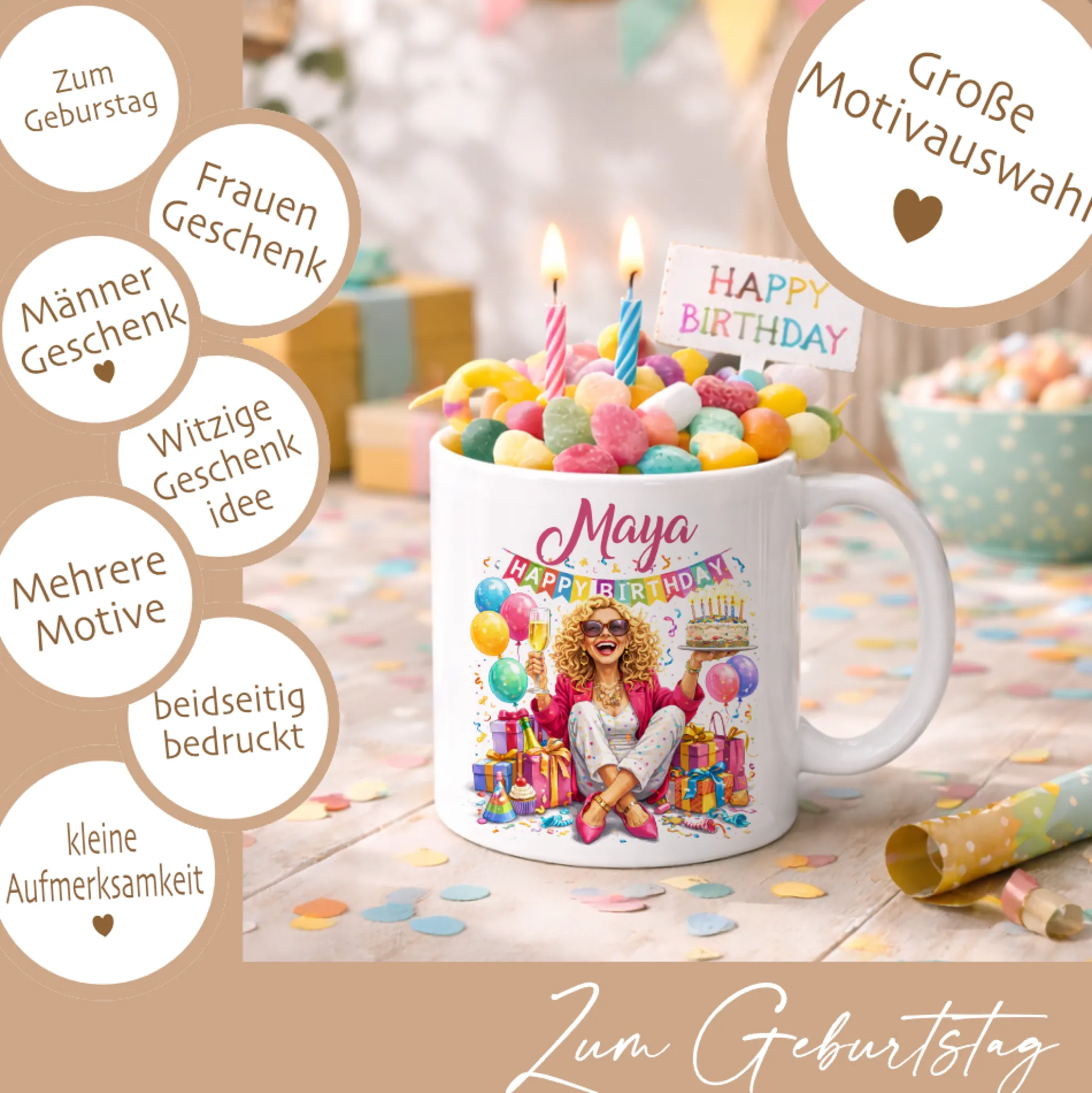 Personalisierte Geburtstags-Tasse mit Name – Lustiges Geschenk für Frauen & Männer