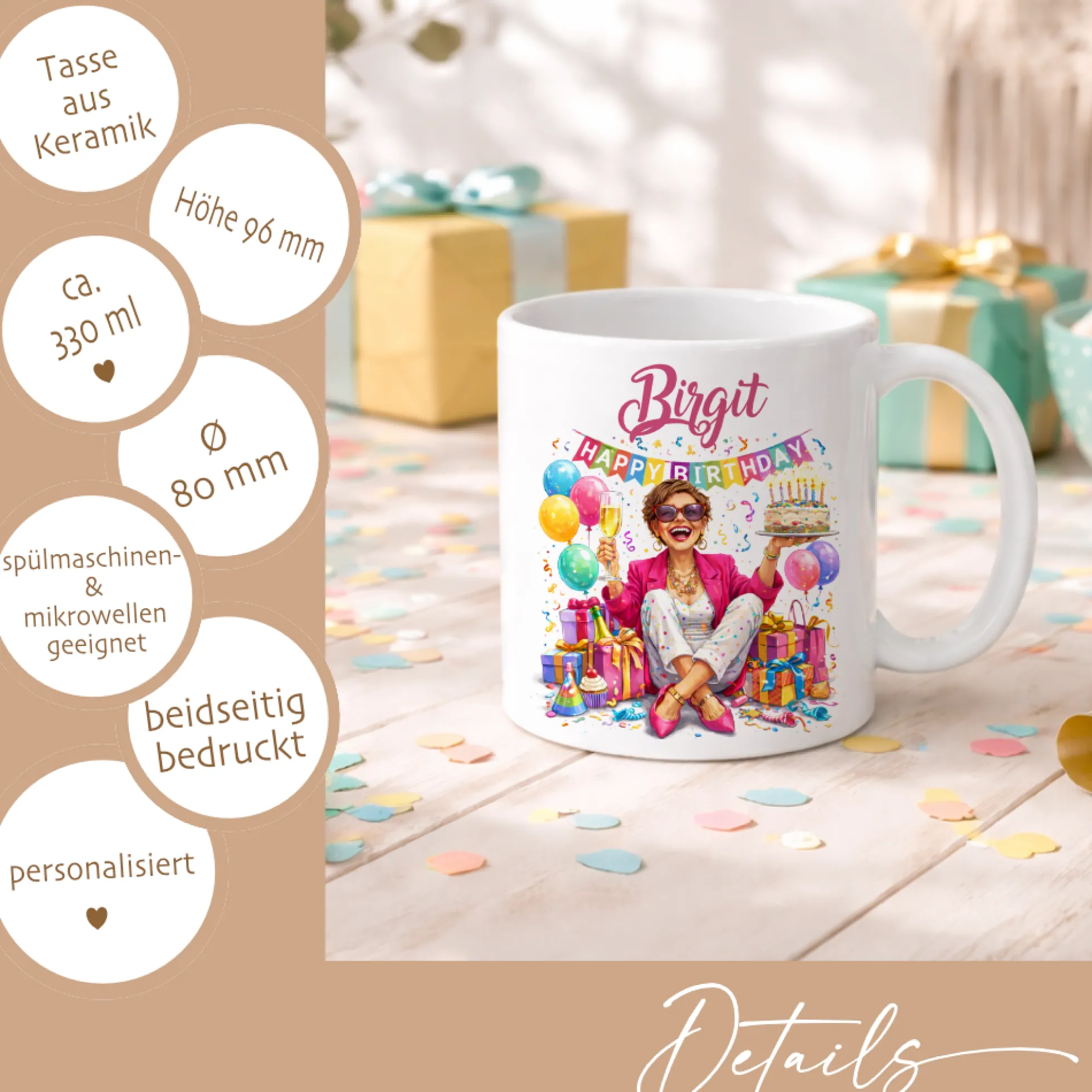 Personalisierte Geburtstags-Tasse mit Name – Lustiges Geschenk für Frauen & Männer