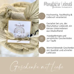 Personalisierte Geschenkschachtel Regenbogen für Mädchen, individuelles Geldgeschenk zur Taufe inkl. Jutebeutel I Manufaktur Liebevoll