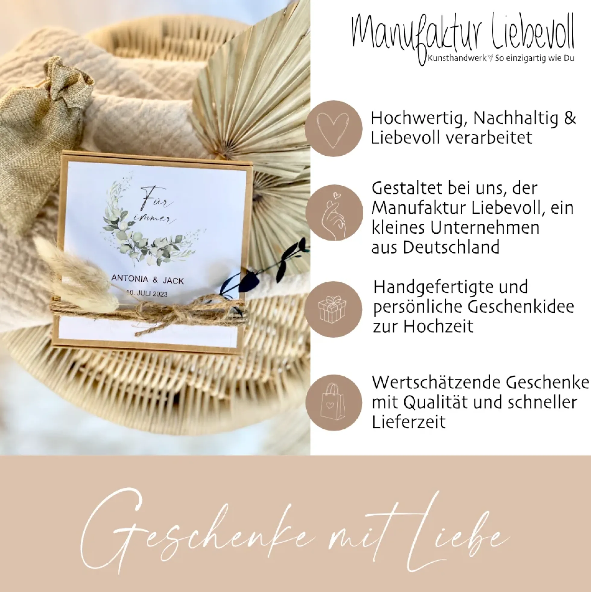 Personalisierte Geschenkverpackung zur Hochzeit, Individuelles Geldgeschenk inkl. Jutebeutel