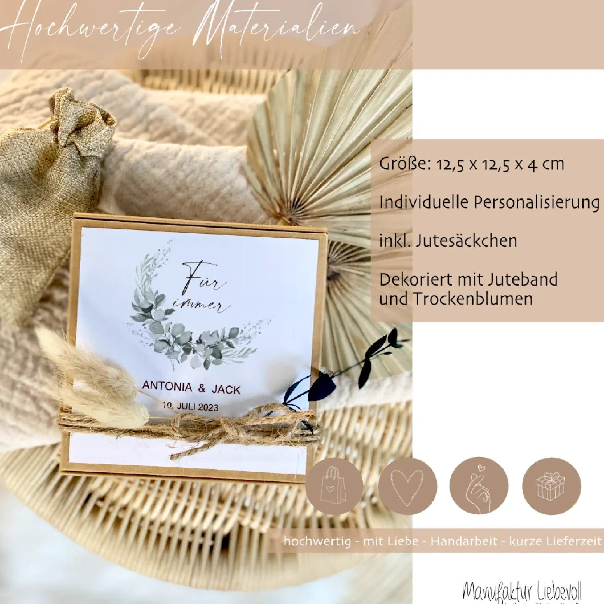Personalisierte Geschenkverpackung zur Hochzeit, Individuelles Geldgeschenk inkl. Jutebeutel