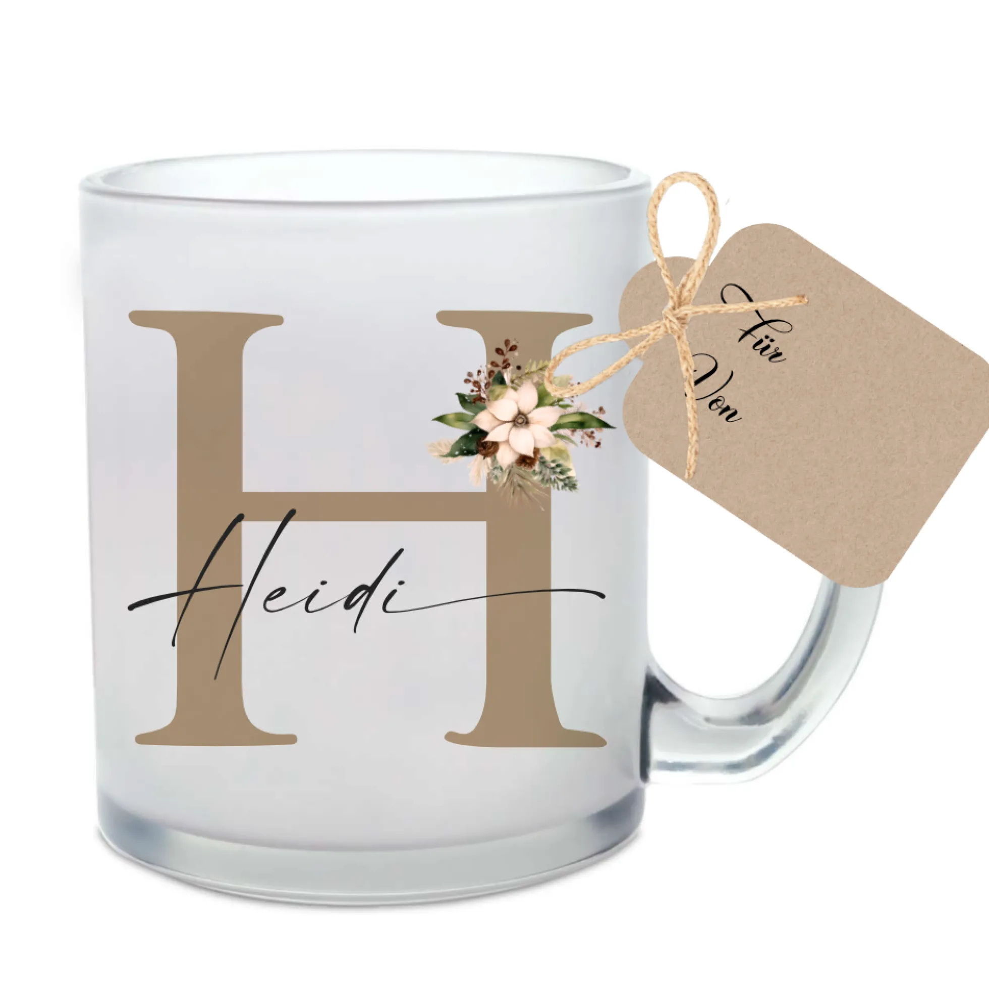 Personalisierte Glastasse "Weihnachtsblume" Weihnachten m. Namen I Weihnachtstasse Weihnachtsgeschenk I Nikolaus Geschenk Glühweintasse