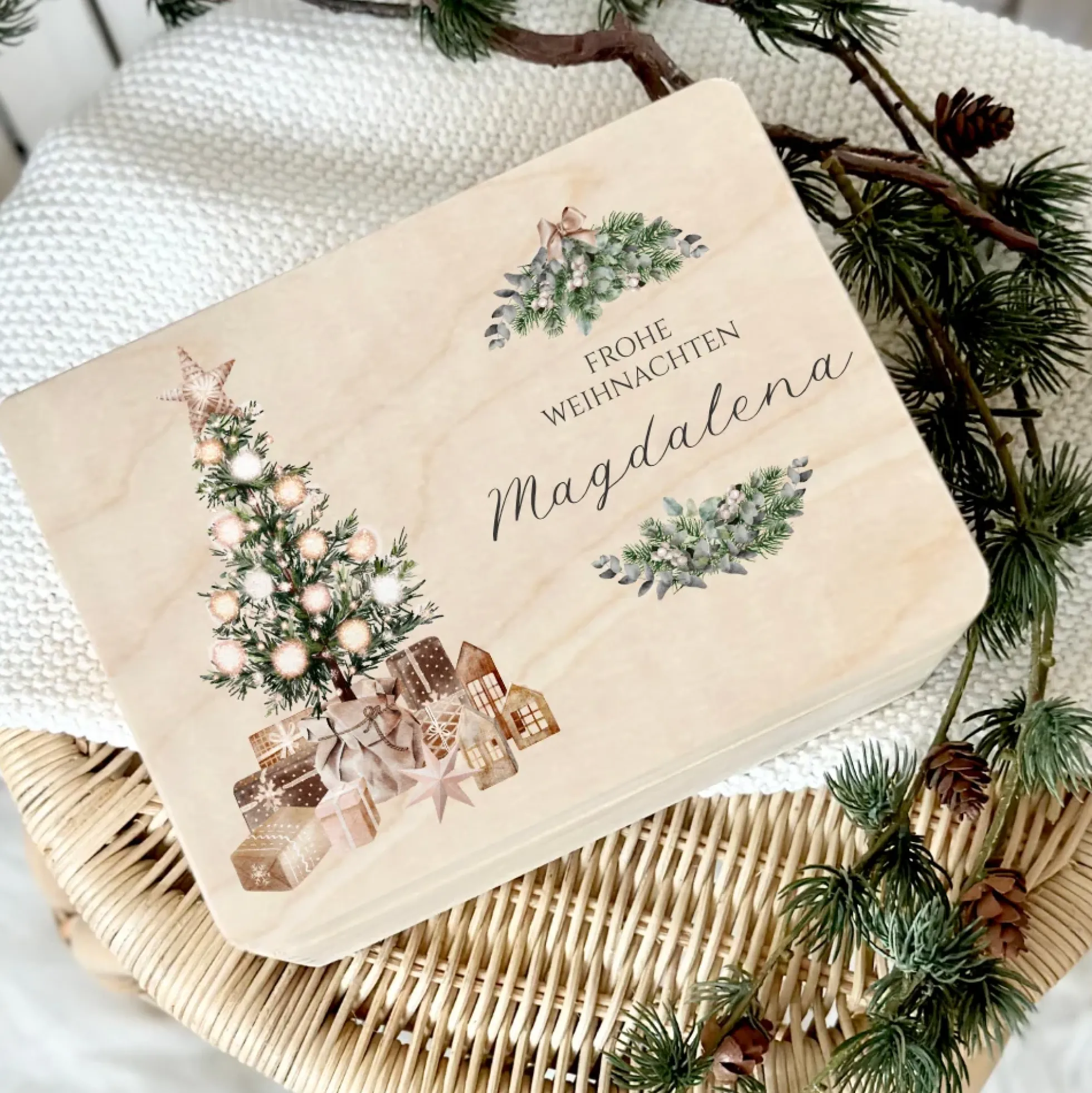 Personalisierte Heiligabend Box Holzbox Personalisiert Weihnachten Geschenk Frohe Weihnachten für Kinder Familie Frauen Freundin Holzkiste