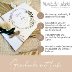 Personalisierte Hochzeitskarte Namen Datum Spruch I Geldgeschenk Karte Hochzeit I Hochzeitsgeschenk Blumen Kranz I persönliches Geschenk Trauung
