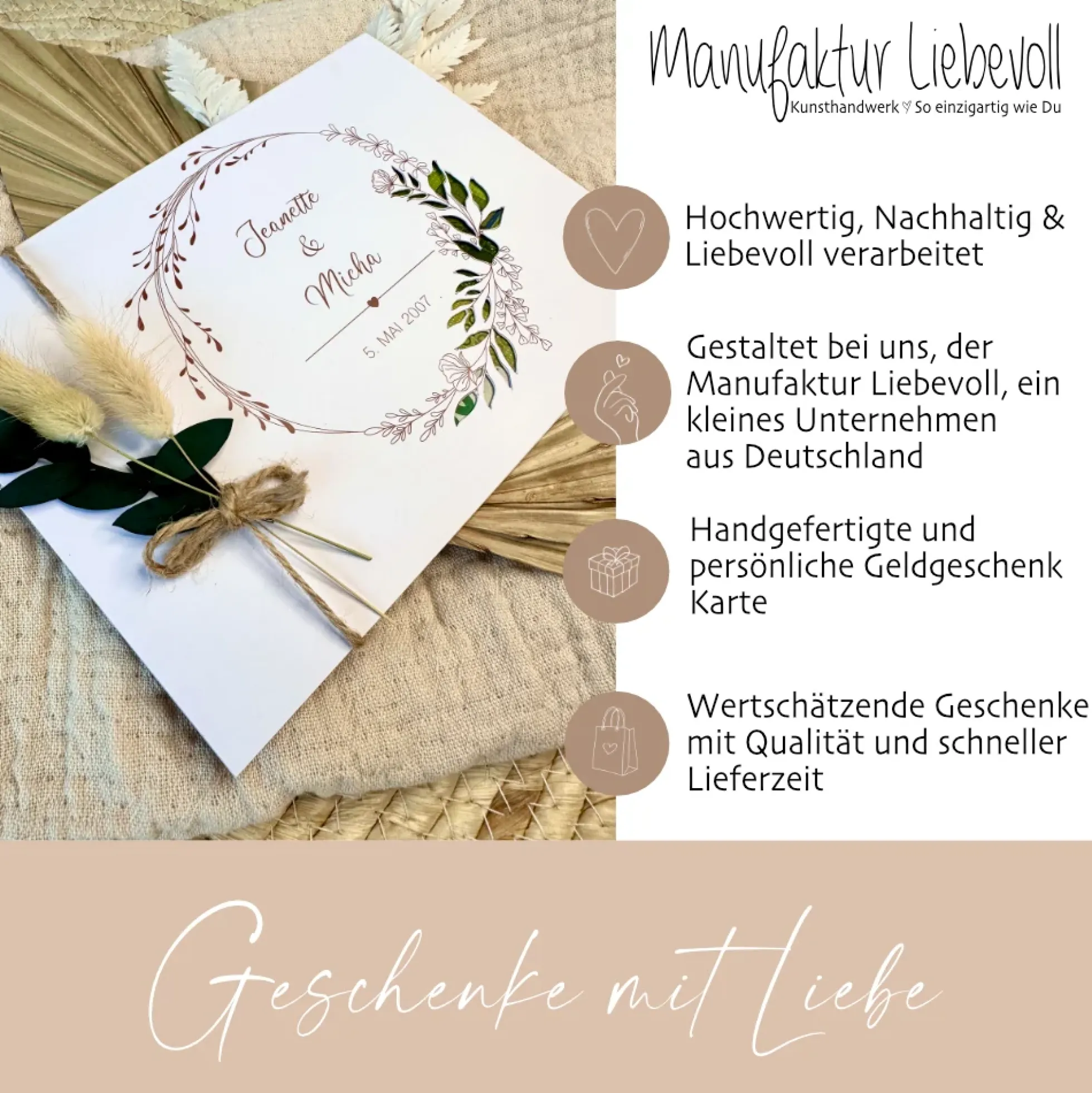 Personalisierte Hochzeitskarte Namen Datum Spruch I Geldgeschenk Karte Hochzeit I Hochzeitsgeschenk Blumen Kranz I persönliches Geschenk Trauung