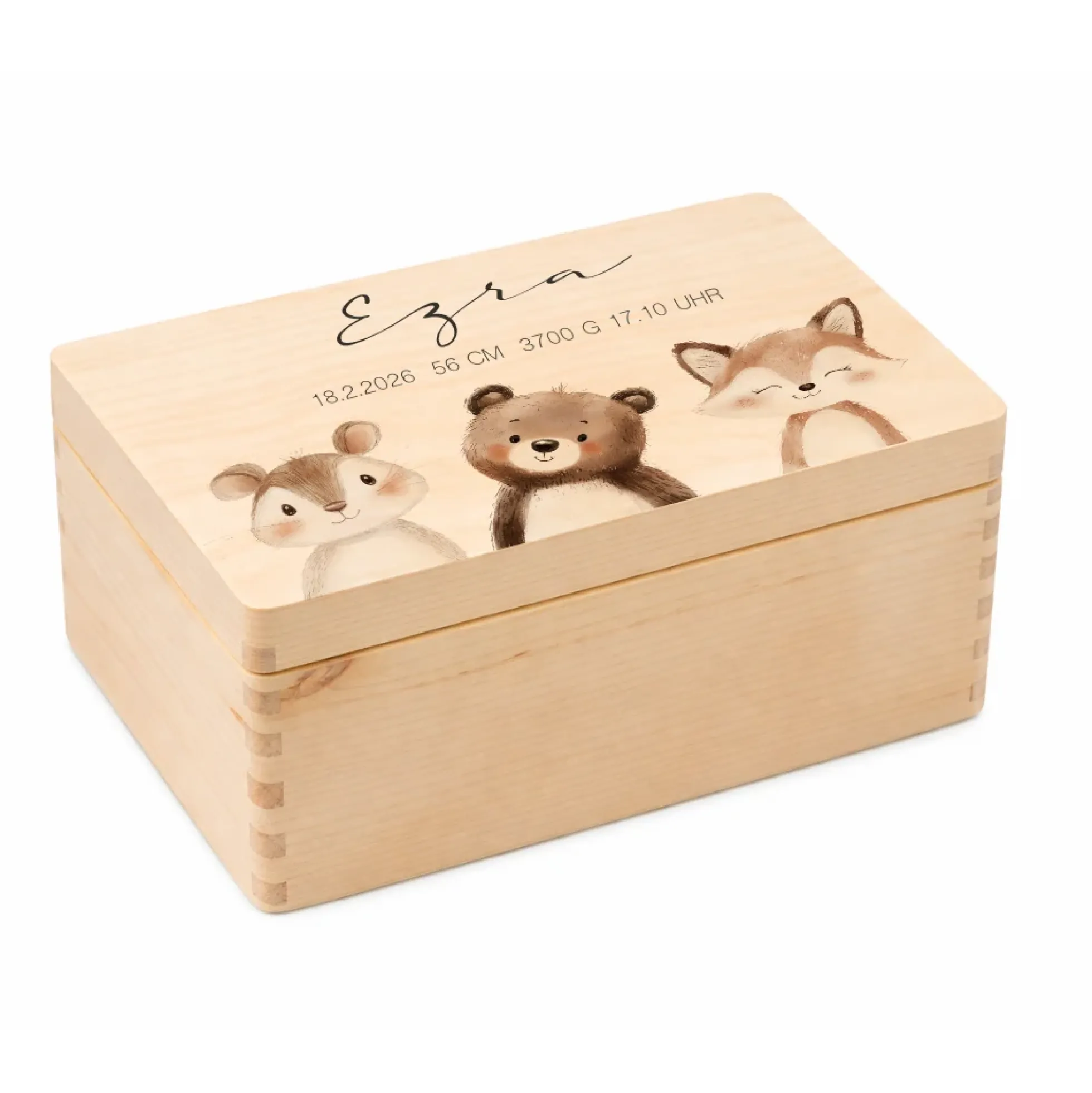 Personalisierte Holzkiste mit Name – Erinnerungskiste für Baby & Kind – Geschenk zur Geburt oder Taufe – 2 Motive & 2 Größen