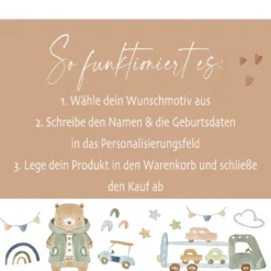 Personalisierte Holzkiste mit Name – Erinnerungskiste für Jungen mit Auto Motiv – Geschenk zur Geburt oder Taufe – 2 Größen