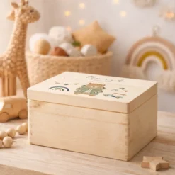 Personalisierte Holzkiste mit Name – Erinnerungskiste für Jungen mit Auto Motiv – Geschenk zur Geburt oder Taufe – 2 Größen