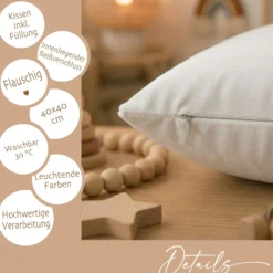 Personalisierte Kinderkissen mit Namen – Süße Waldtiere Motive im Boho-Stil – Flauschiges Kuschelkissen inkl. Füllung zur Geburt & Taufe