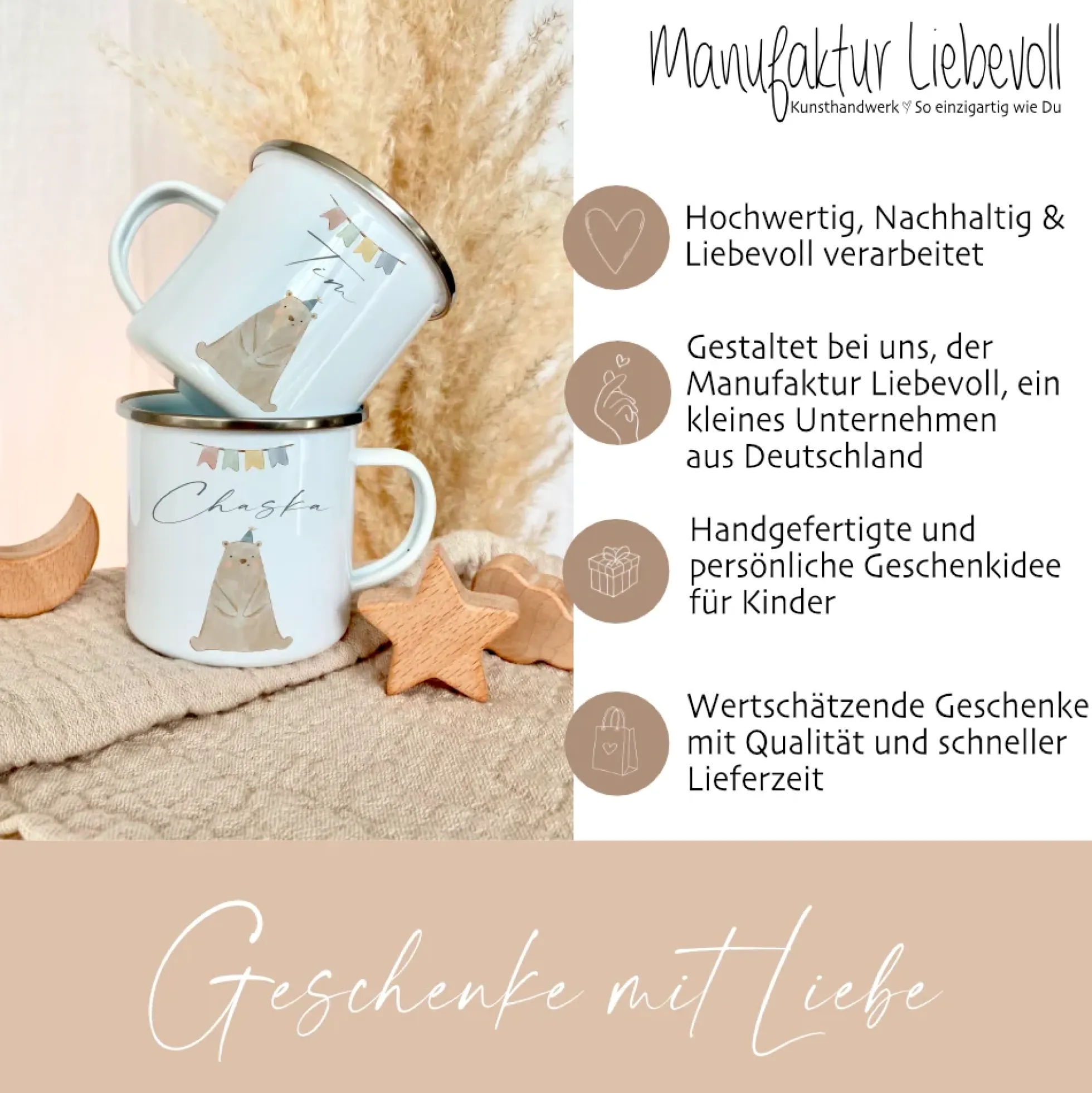 Personalisierte Kindertasse aus Emaille mit Bär