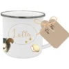 Personalisierte Kindertasse "Tiere" | Emailletasse mit dem Namen des Kindes | Liebevolles Kindergeschirr | mit Geschenkanhänger zum Beschriften