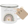Personalisierte Kindertasse aus Emaille mit einem Regenbogen
