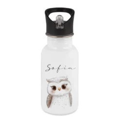 Personalisierte Kinder Trinkflasche mit Name – Edelstahl Trinkflasche mit Strohhalm 400ml / 500ml / 600ml – Tiermotiv für Kita & Schule
