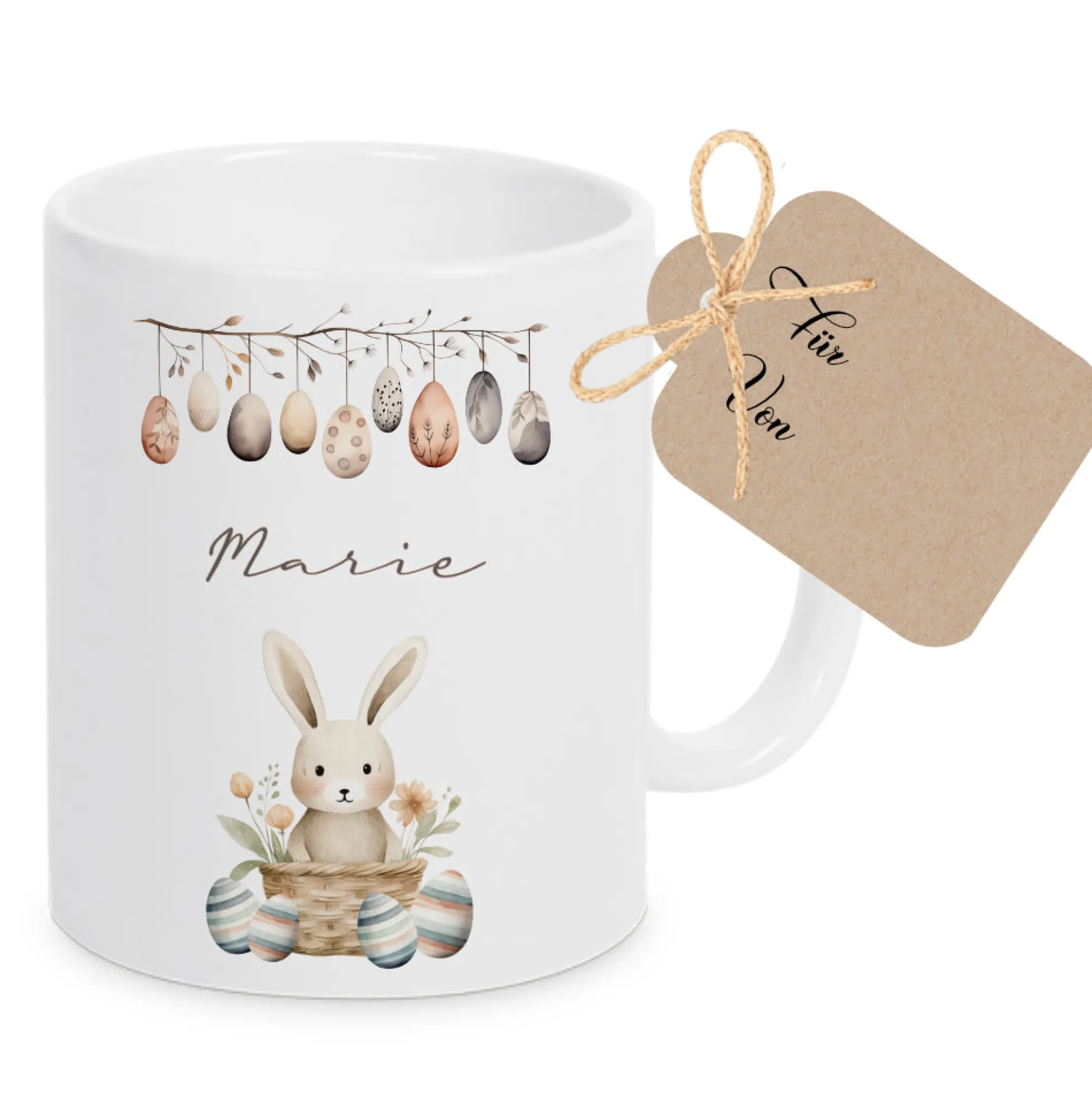 Personalisierte Ostertasse mit Osterhasen, 3 Motive zur Auswahl
