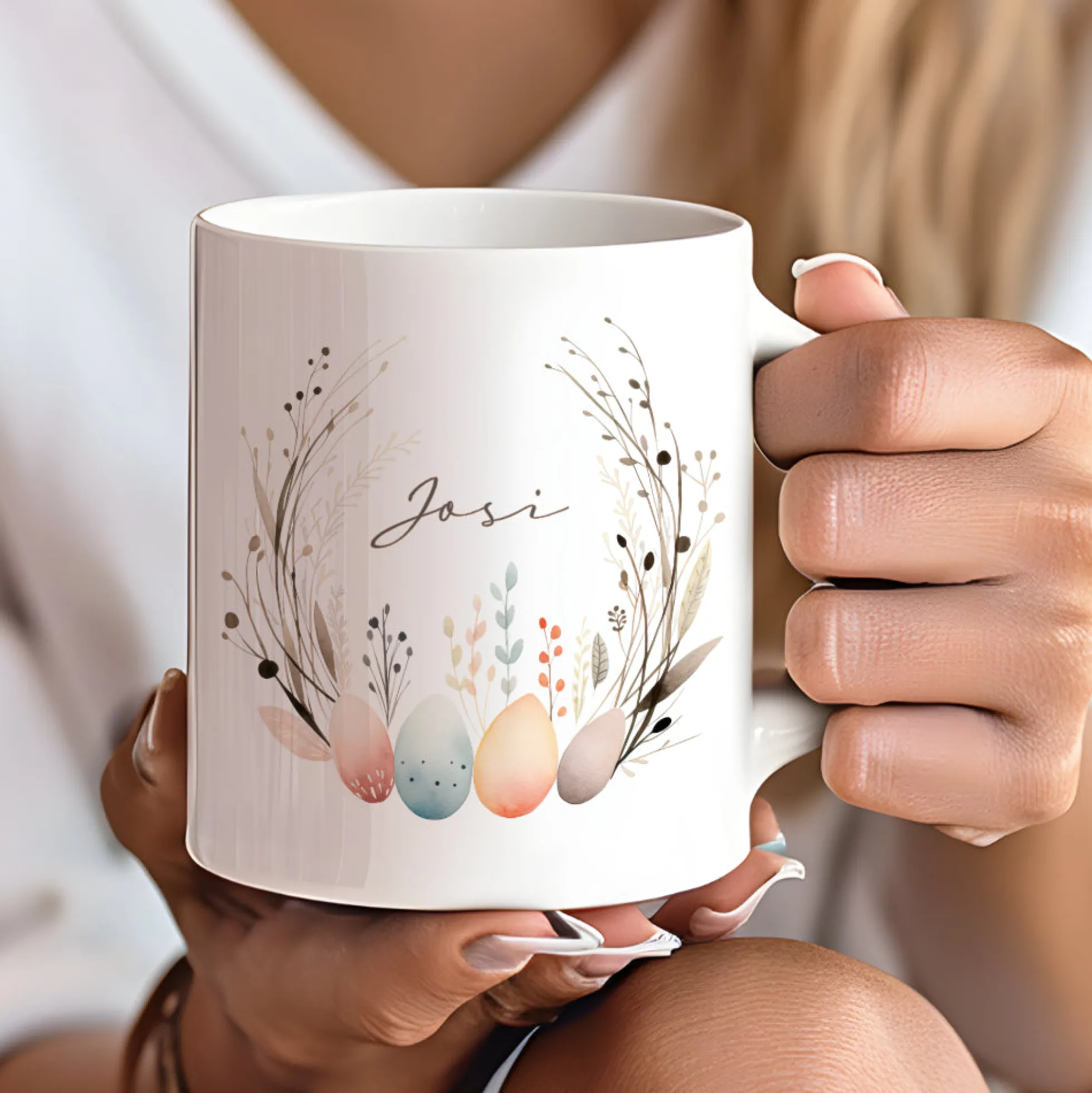 Personalisierte Ostertasse mit Osterhasen, 3 Motive zur Auswahl