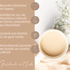 Personalisierte Ostertasse aus Kermik mit Korkboden, 3 Motive zur Auswahl