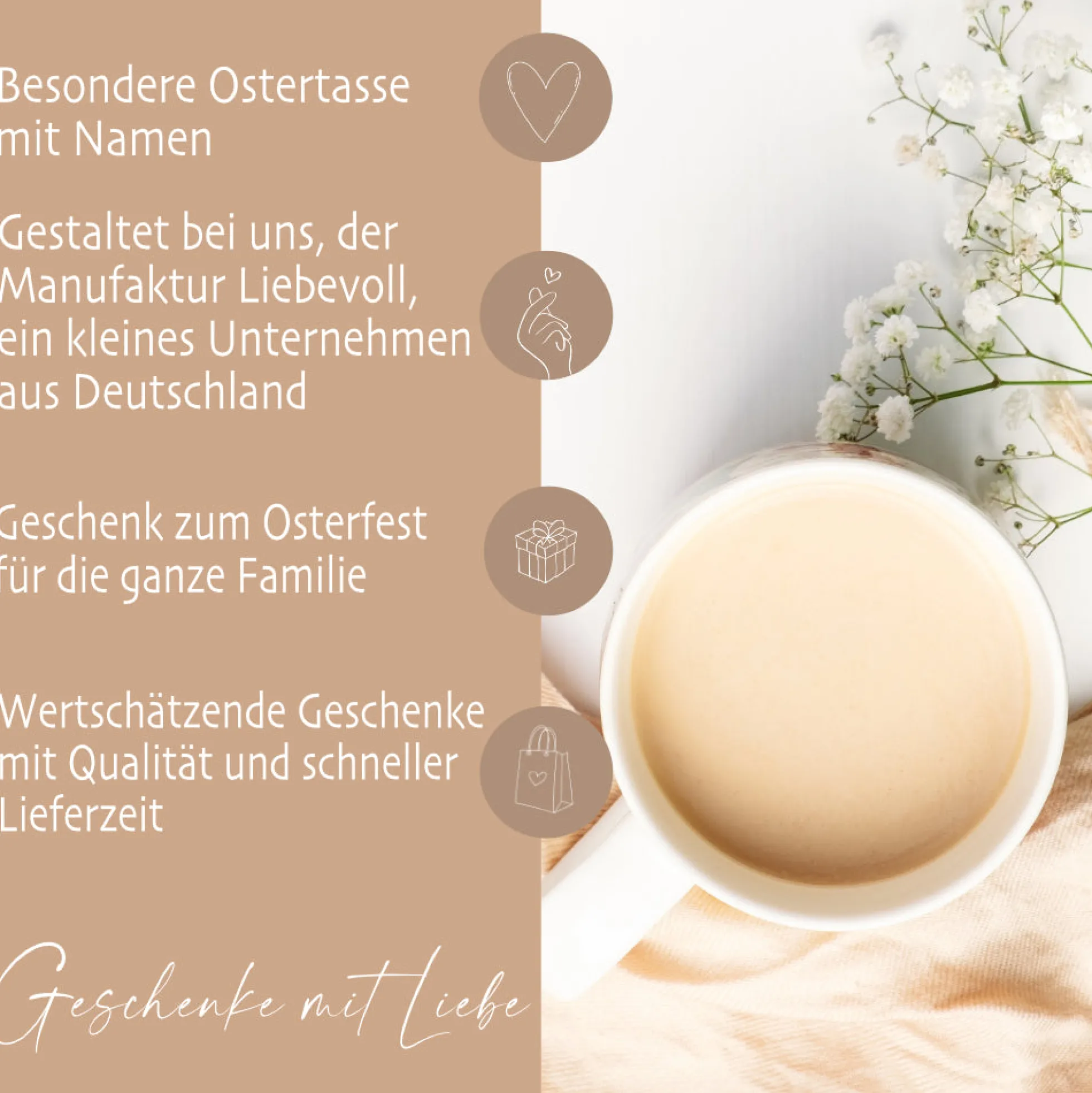 Personalisierte Ostertasse aus Kermik mit Korkboden, 3 Motive zur Auswahl