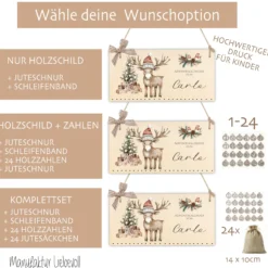 Personalisierter Adventskalender mit Namen zum Befüllen Kinder Adventskalender Holz Rentier Kinderadventskalender Elch Advent Jutesäckchen