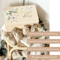 Personalisierter Adventskalender aus Holz mit Namen zum Befüllen für Frauen, Mädchen, Männer, Teens