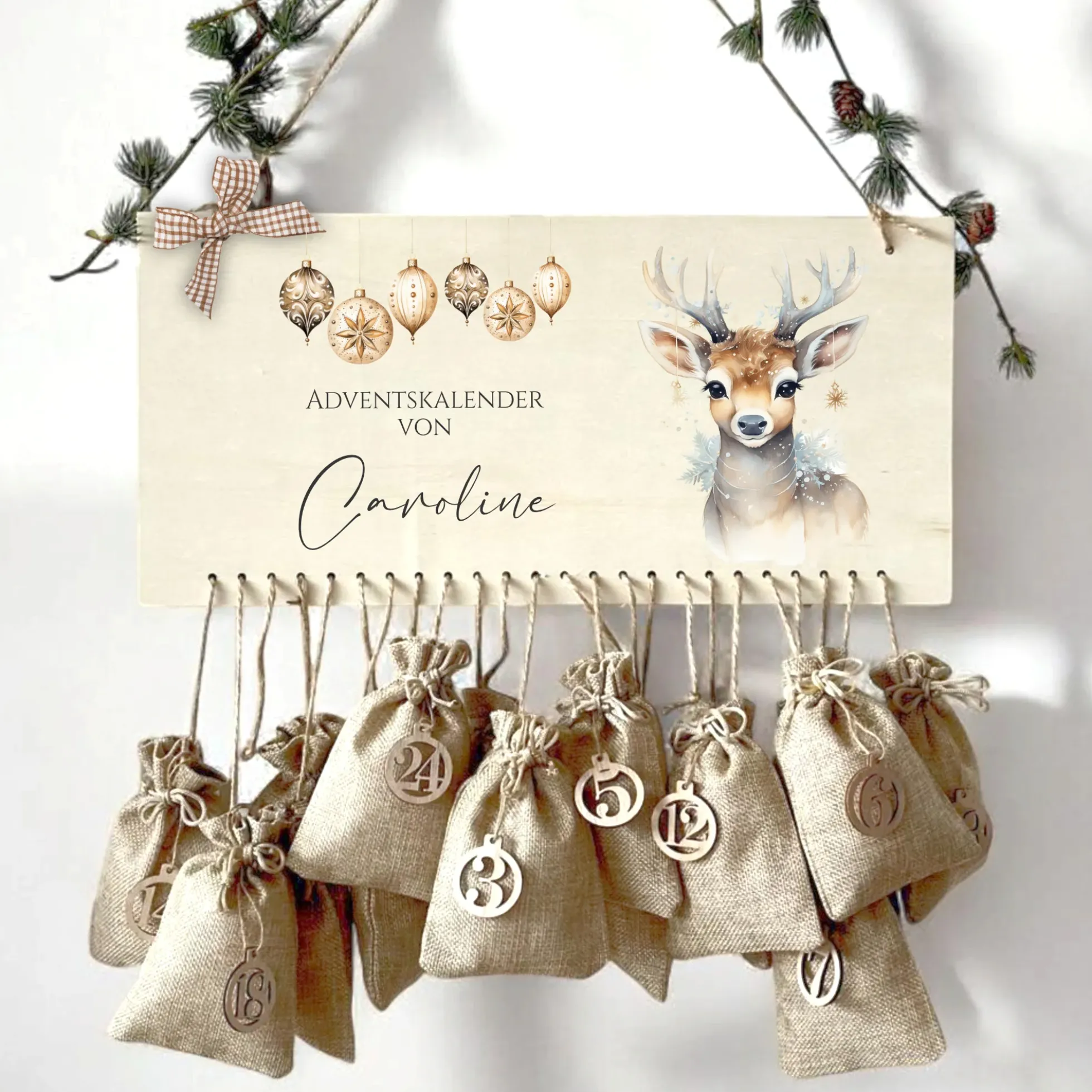 Personalisierter Adventskalender "Rehkitz" für Frauen mit Namen zum Befüllen für die Adventszeit