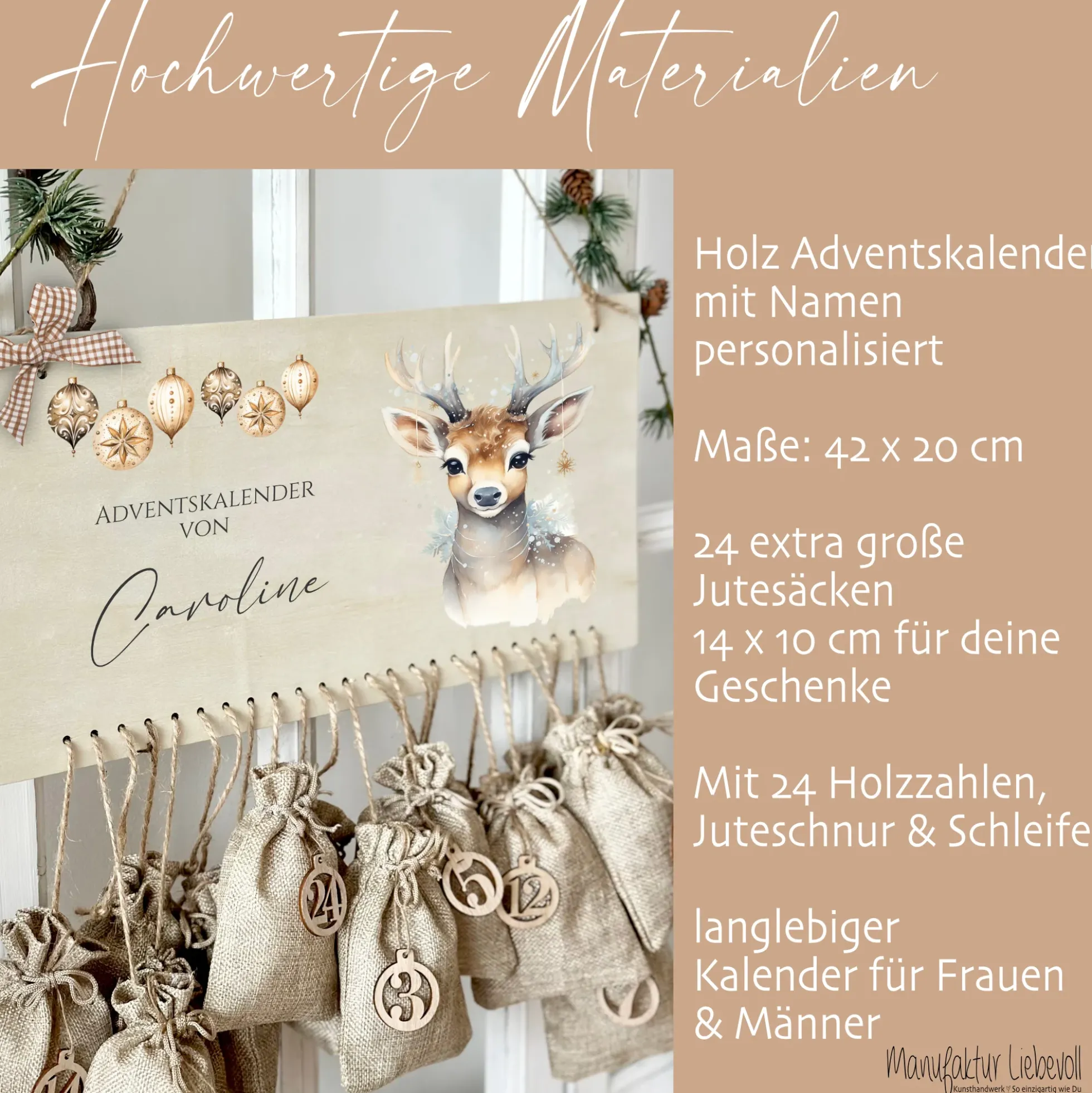 Personalisierter Adventskalender "Rehkitz" für Frauen mit Namen zum Befüllen für die Adventszeit