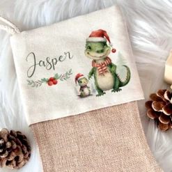 Personalisierter Dinosaurier Weihnachtsstrumpf für Jungen mit Namen zum Nikolaus und Weihnachten | Nikolausstrumpf Geschenkidee für Kinder I 7 Motivvarianten zur Auswahl