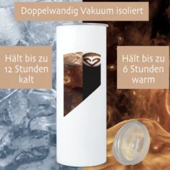 Personalisierter Edelstahl Thermobecher mit Namen & Initialen Eukalyptus Design Kaffeebecher to go mit Strohhalm Geschenk für Frauen Mädchen