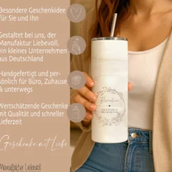 Personalisierter Edelstahl-Thermobecher mit Namen & Wunschtext, Boho Kaffeebecher to go, Geschenk für Frauen, Beste Freundin, Kollegin