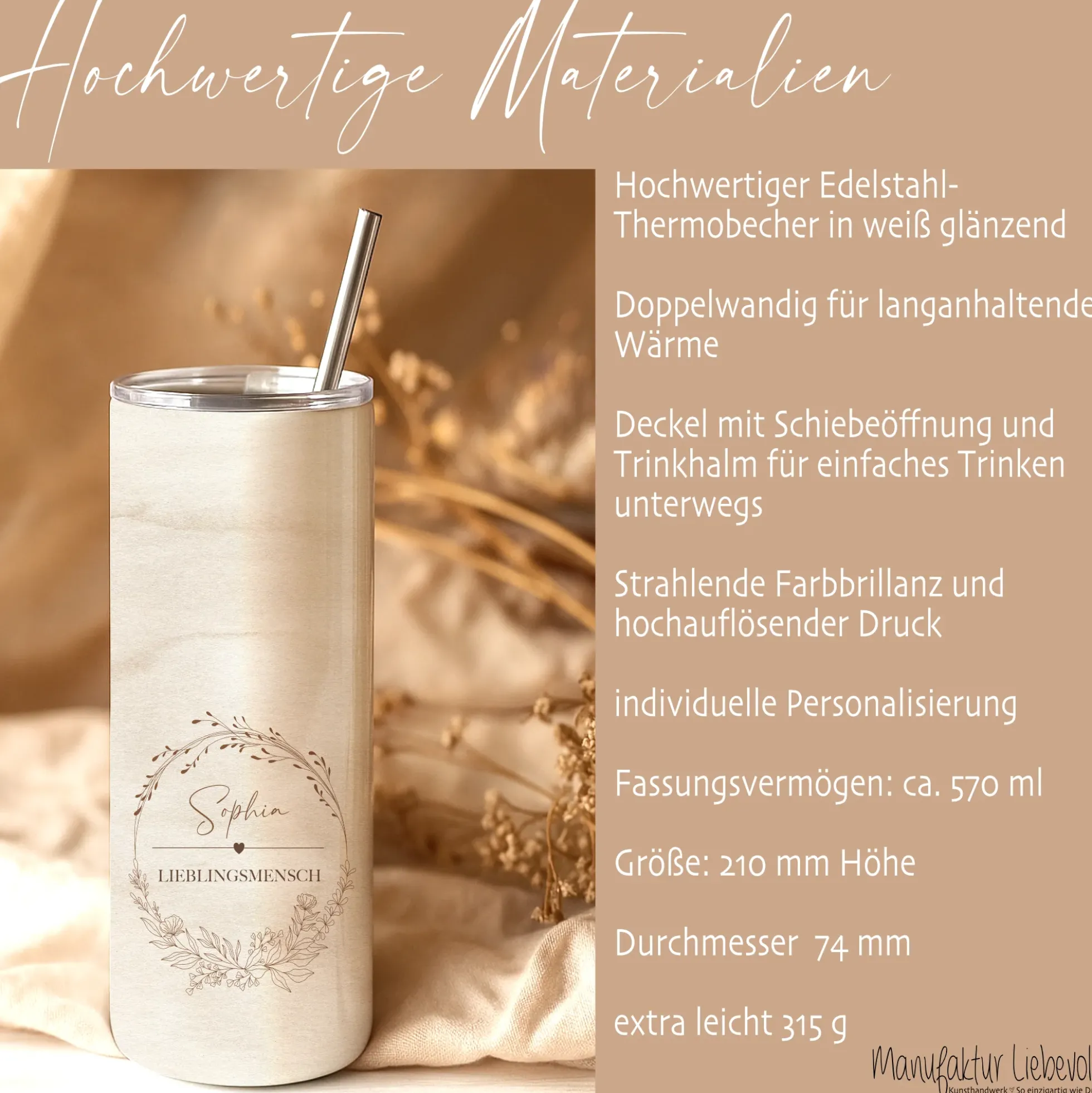 Personalisierter Edelstahl-Thermobecher mit Namen & Wunschtext, Boho Kaffeebecher to go, Geschenk für Frauen, Beste Freundin, Kollegin