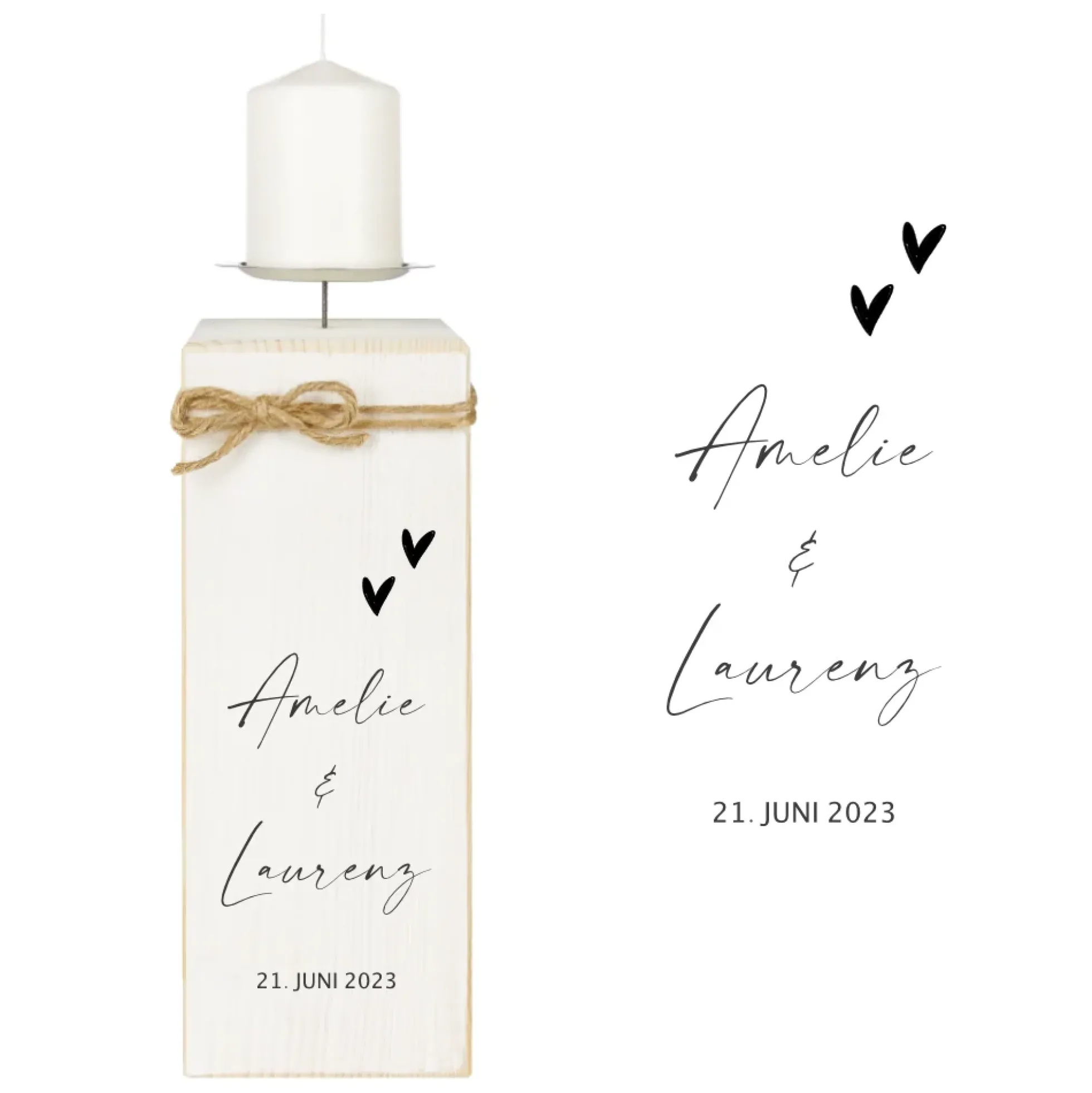 Personalisierter Holz Kerzenständer als Geschenkidee zur Hochzeit, Trauung, Vermählung, Hochzeitsgeschenk mit Namen u. Hochzeitsdatum