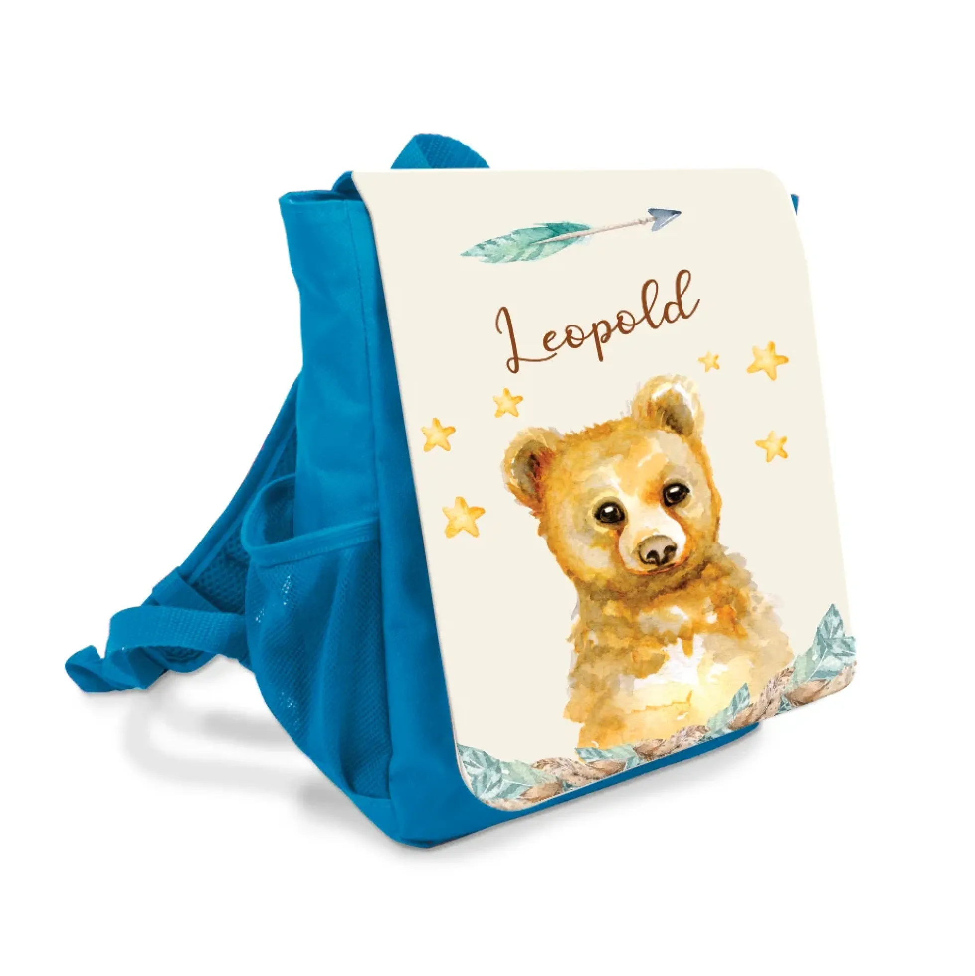Personalisierter Kinderrucksack Tiermotiv Bär | blauer Rucksack für Jungen | Kindergartenrucksack als tolles Geschenk für Kitakinder von 2-6 Jahre