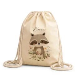 Personalisierter Kinder Turnbeutel mit Namen – Süße Waldtiere Motive im Boho-Stil – Robuster Rucksack in Canvas-Struktur für Kita & Schule