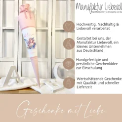 Personalisierte Rosa Fee Schultüte Stoff Mädchen Name Elfe Ballerina Blumen Boho Einschulungstüte Zuckertüte 70 cm | Optional mit Füllkissen und Spitzenschutz