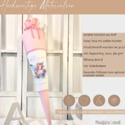 Personalisierte Rosa Fee Schultüte Stoff Mädchen Name Elfe Ballerina Blumen Boho Einschulungstüte Zuckertüte 70 cm | Optional mit Füllkissen und Spitzenschutz