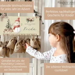 Personalisierter " Schneemann " Adventskalender mit Namen für Kinder zum Befüllen Zur Adventszeit