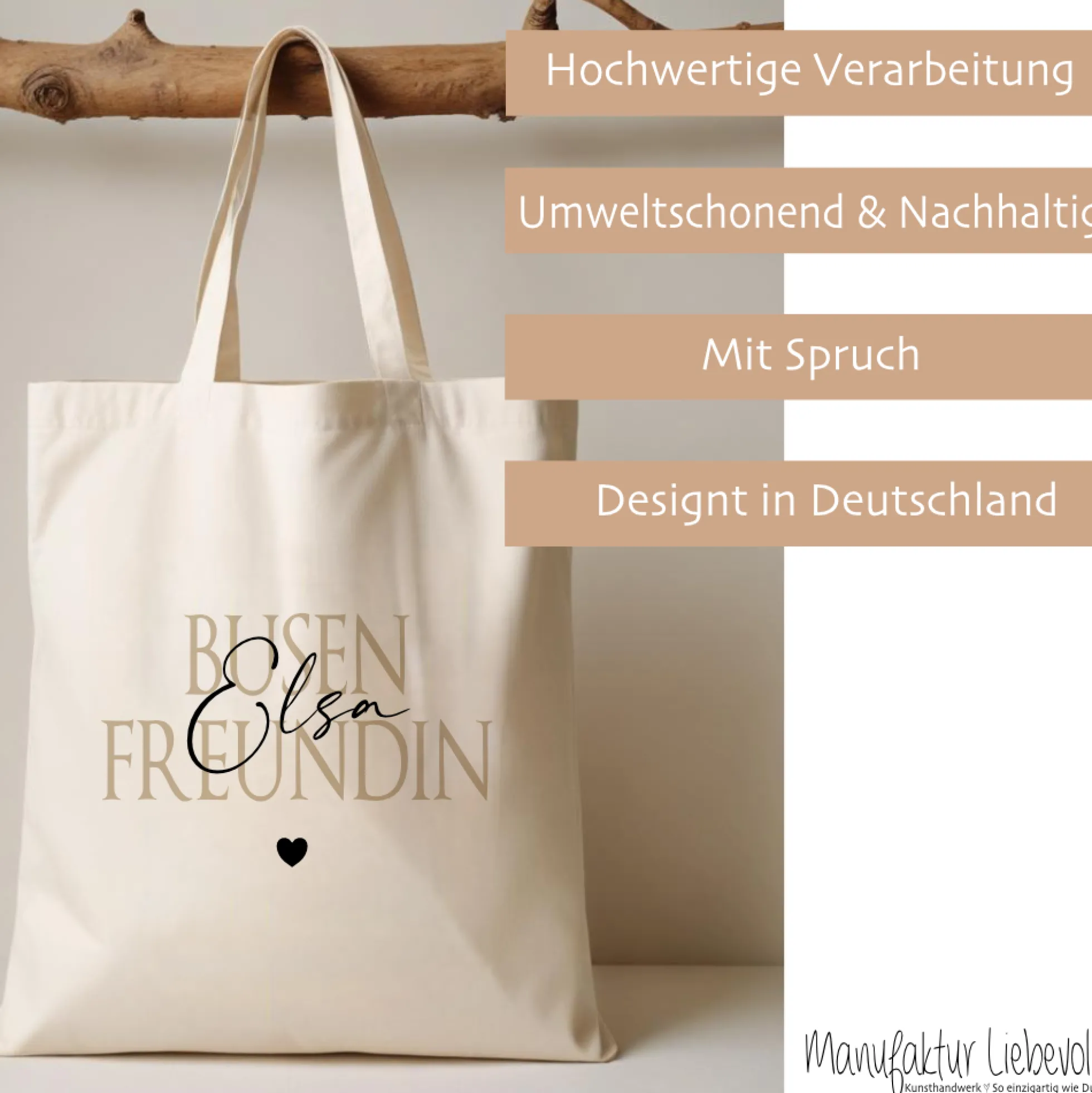 Personalisierter Stoffbeutel für Frauen, 3 Motive: Herzensmensch, Lieblingsmensch, Busenfreundin