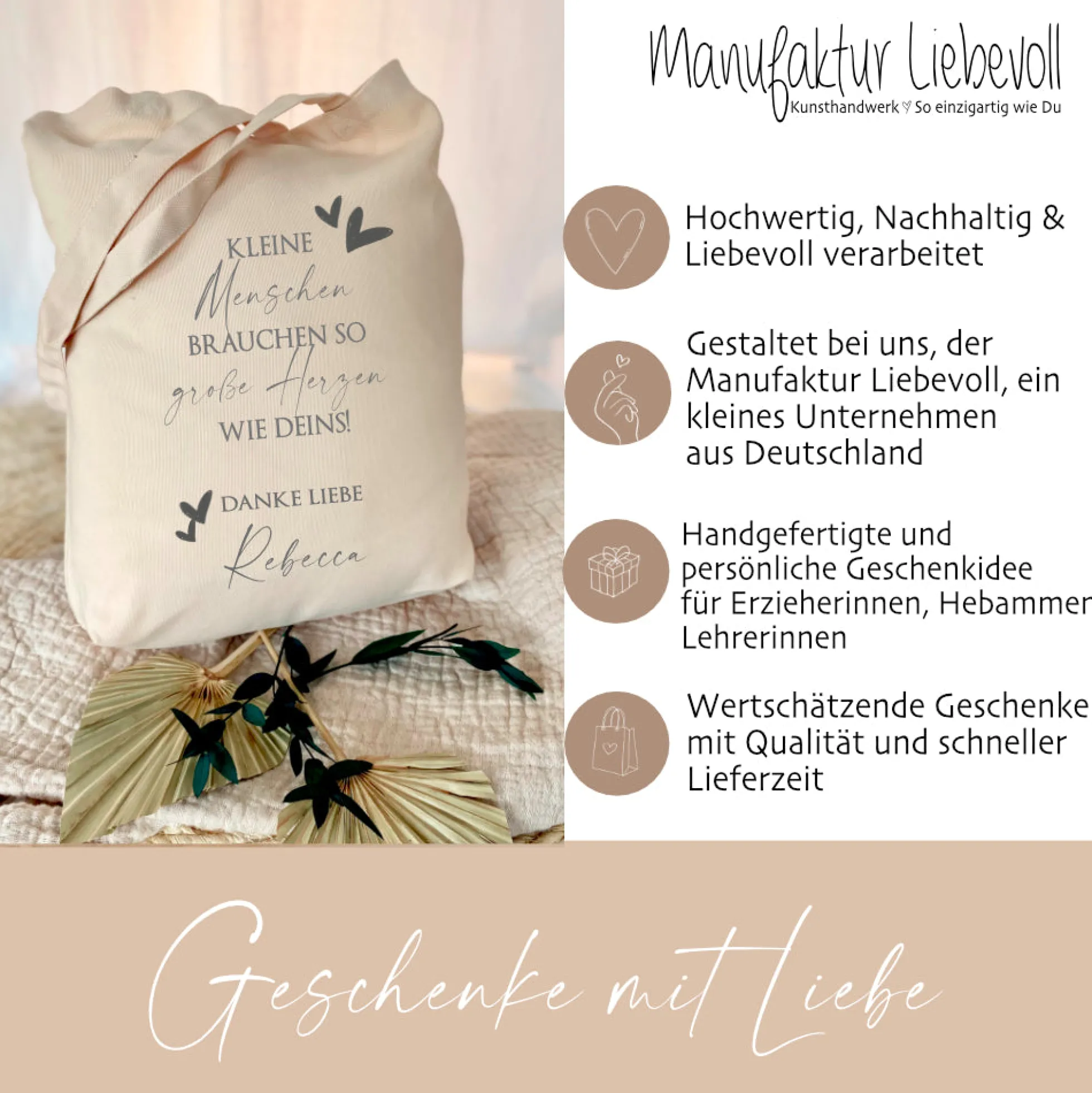 Personalisierter Stoffbeutel für Erzieherinnen, Hebammen, Lehrerinnen | Stofftasche als Dankeschön, zum Abschied