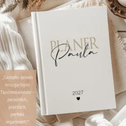 Personalisierter Terminplaner 2027 Din A5 | Hardcover Buchkalender mit Name | Weißes Cover, Modernes Design