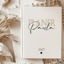 Personalisierter Terminplaner 2027 Din A5 | Hardcover Buchkalender mit Name | Weißes Cover, Modernes Design